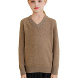 Suéter clássico feminino 100% lã Merino com decote em V