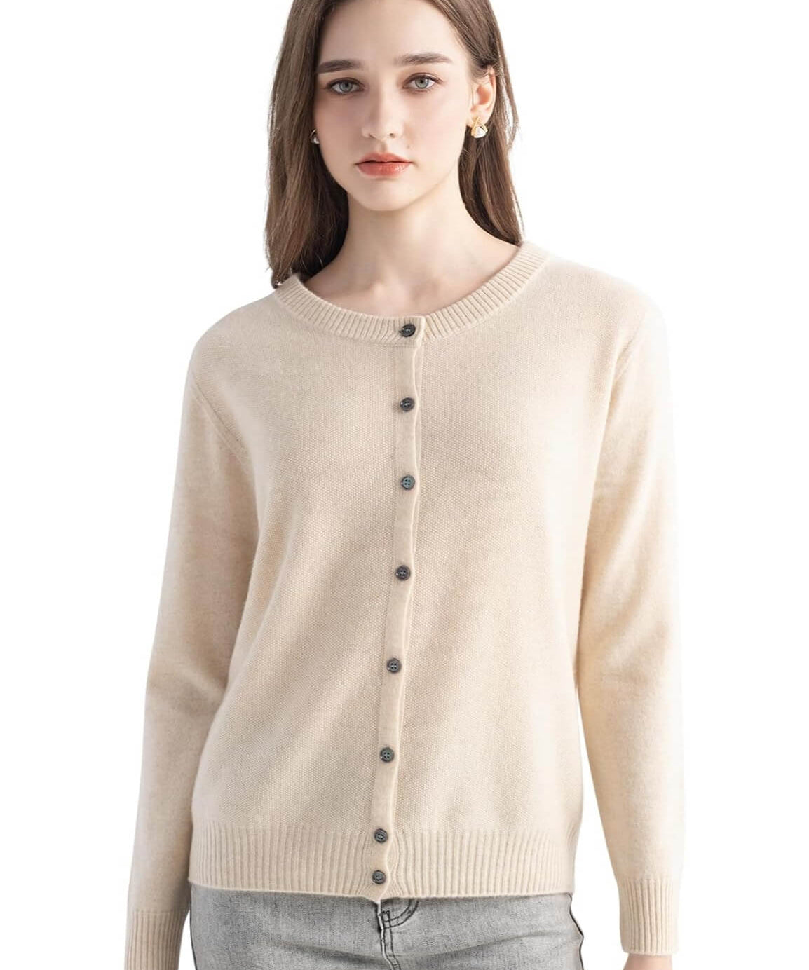 Mongolian Cashmere Cardigan Crewneck Sweater