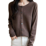 Merino Wool Blend Seamless Crewneck Cardigan