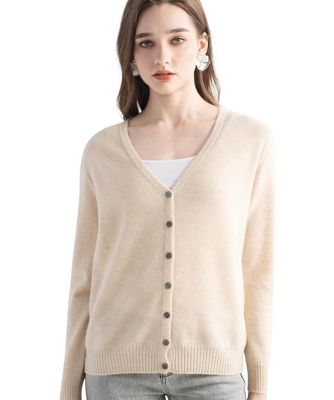 Mongolian V-Neck Knitted Cashmere Cardigan