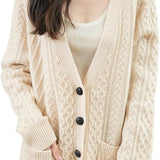 Chanyarn Women's 100% Merino Wool Sweater 2025 Fall Winter V Neck Long Sleeve Vintage Cable Knitted Cardigan Sweater