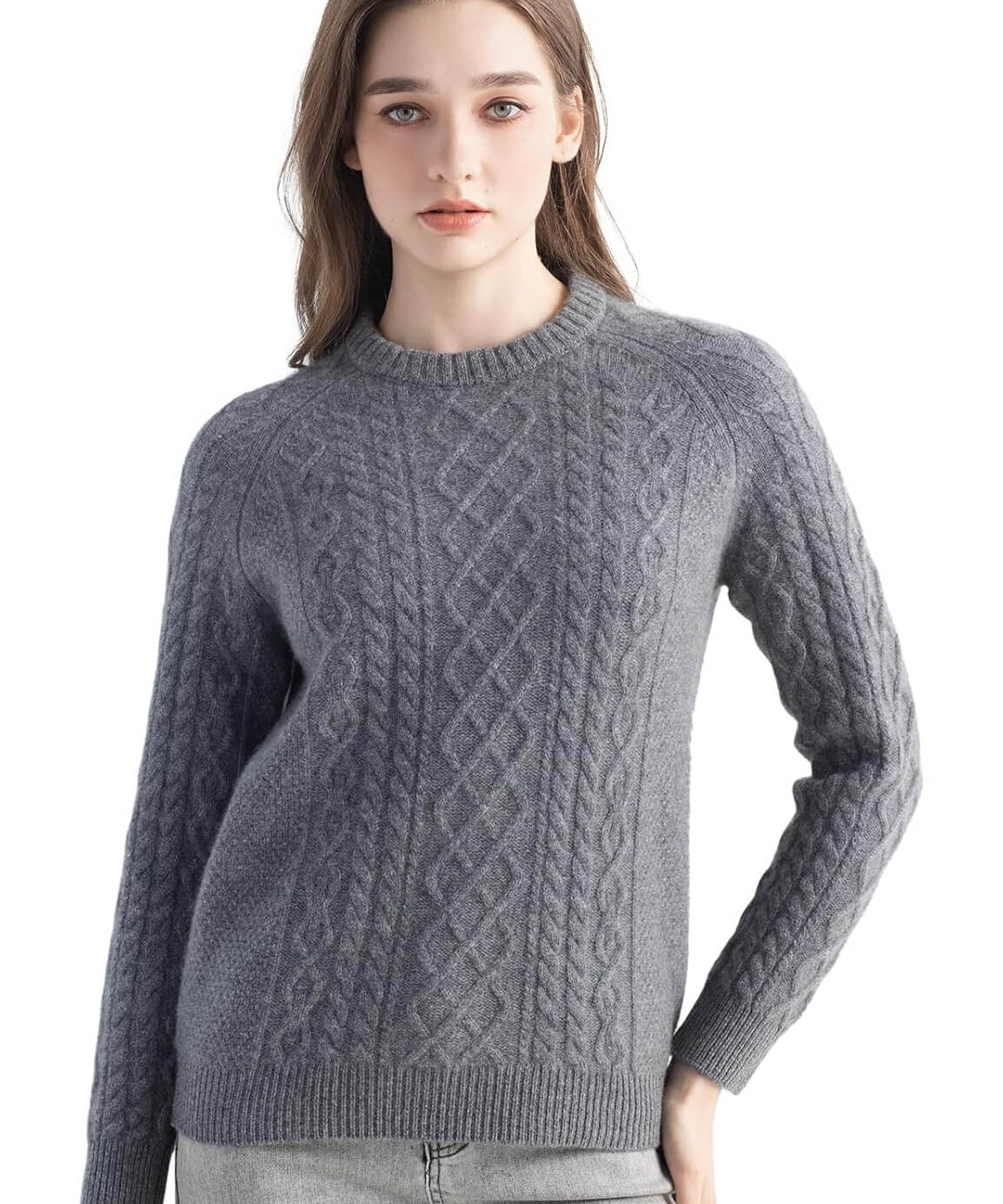 Mongolian Cashmere Cable Crewneck Sweater