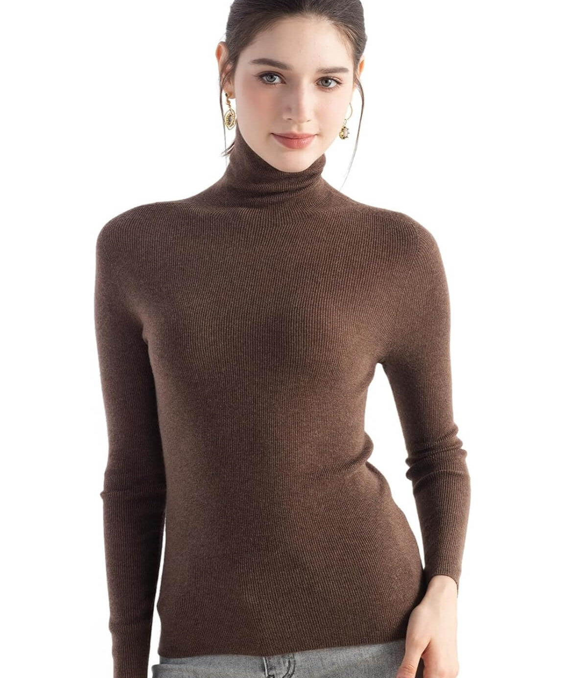 Merino Wool Blend Ribbed Turtleneck Slim Fit Sweater
