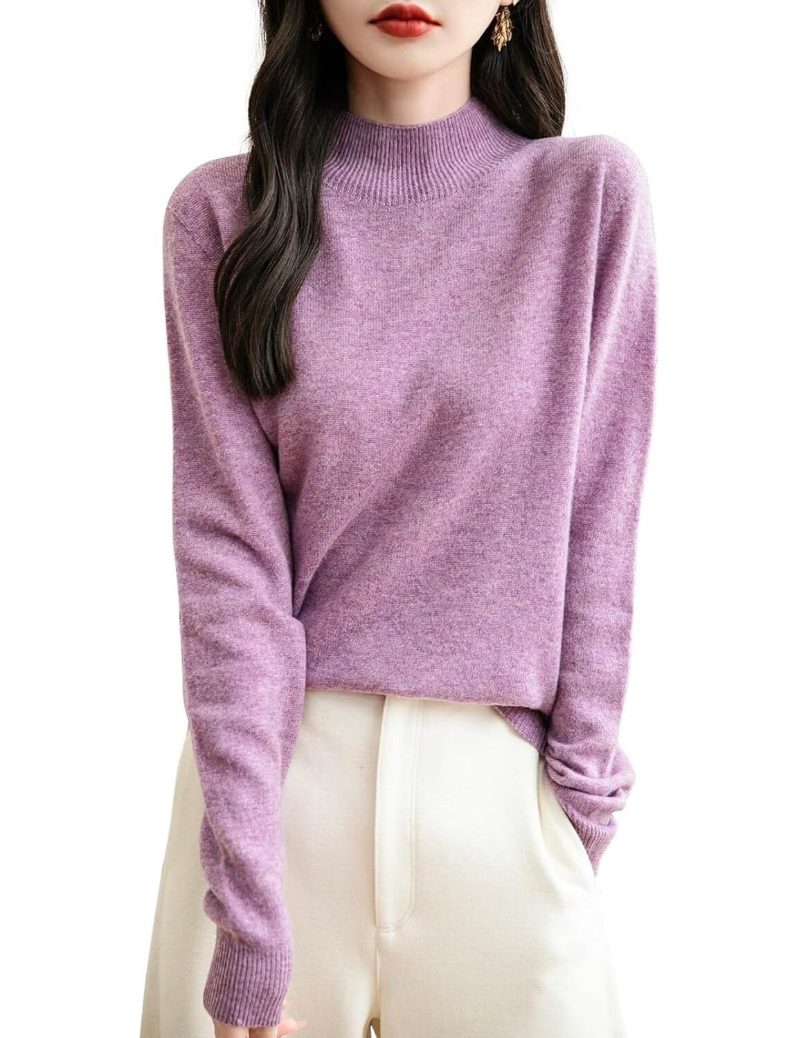 Maglione a collo finto senza cuciture 100% lana merino australiana