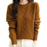 Suéter básico de malha com gola redonda 100% lã Merino