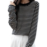 Suéter listrado com gola redonda em mistura de lã Merino