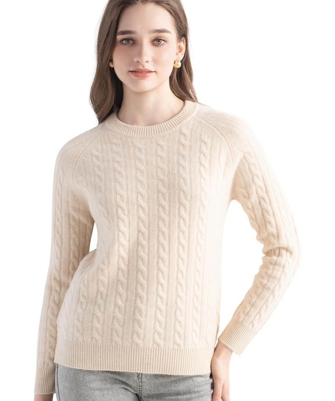 Mongolian Cashmere Cable Crewneck Sweater