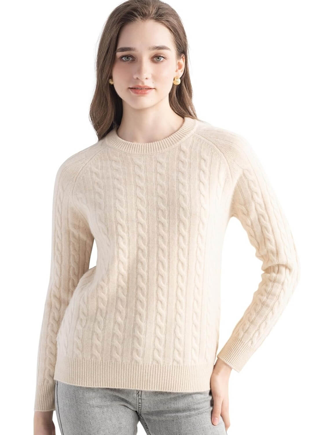 Mongolian Cashmere Cable Crewneck Sweater