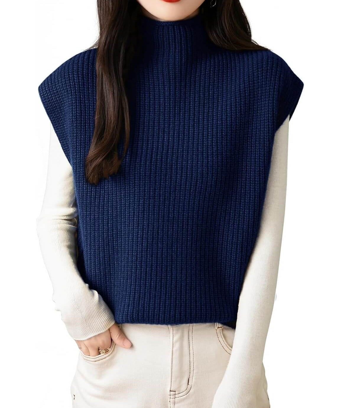 100% Merino Wool Casual Turtleneck Knit Sweater Vest