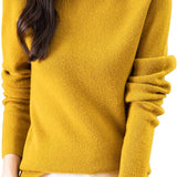 Chanyarn Women's 100% Merino Wool Seamless Sweater Mock Neck First-Line Ready to Wear Long Sleeve Ribbed Knit Pullover