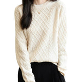 Suéter clássico de malha 100% lã Merino com gola redonda