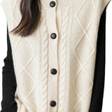 Chanyarn Women's 100% Merino Wool Sweater Vest 2025 Fall Winter Crew Neck Button Down Sleeveless Cable Knitted Sweater