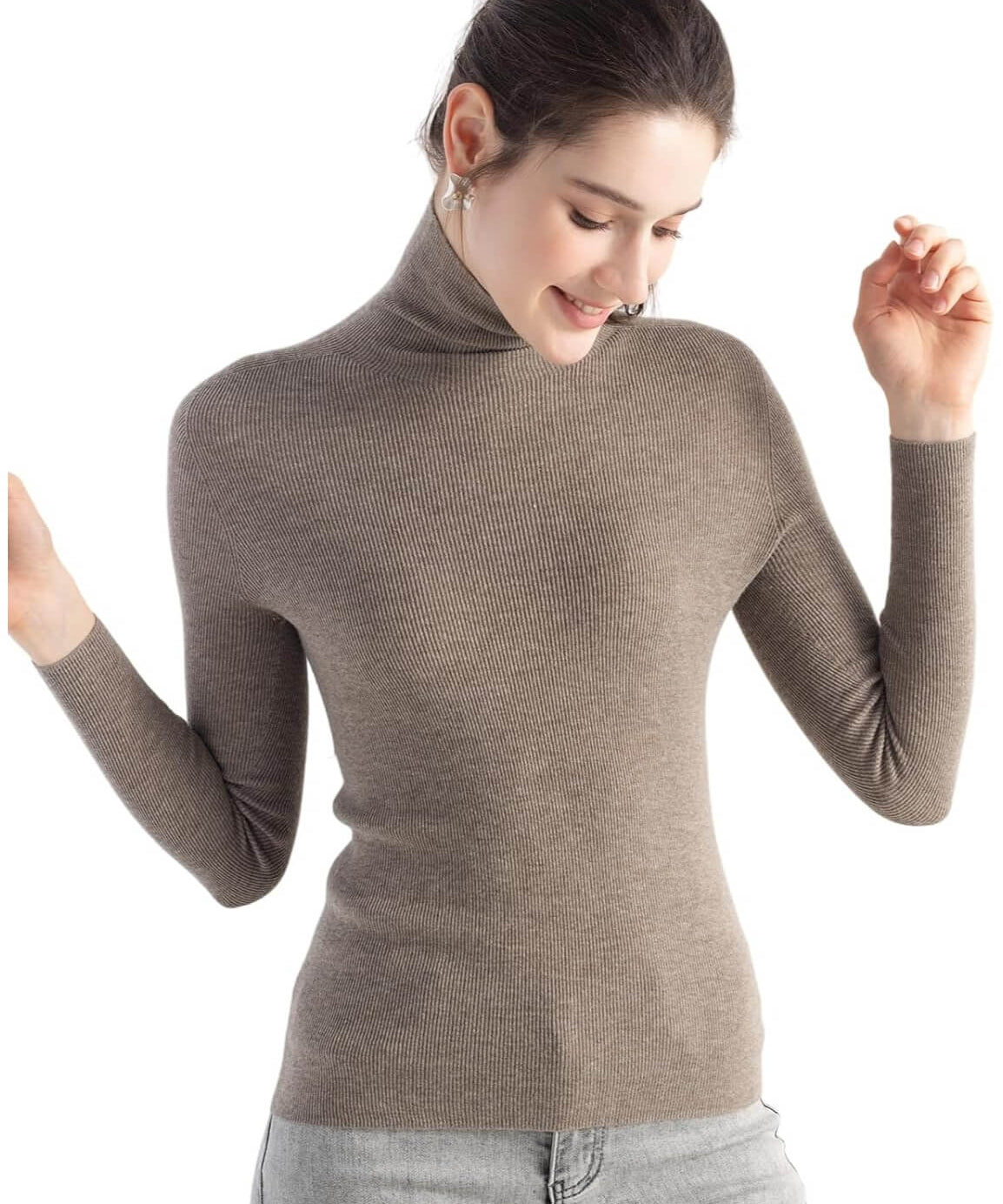 Merino Wool Blend Ribbed Turtleneck Slim Fit Sweater
