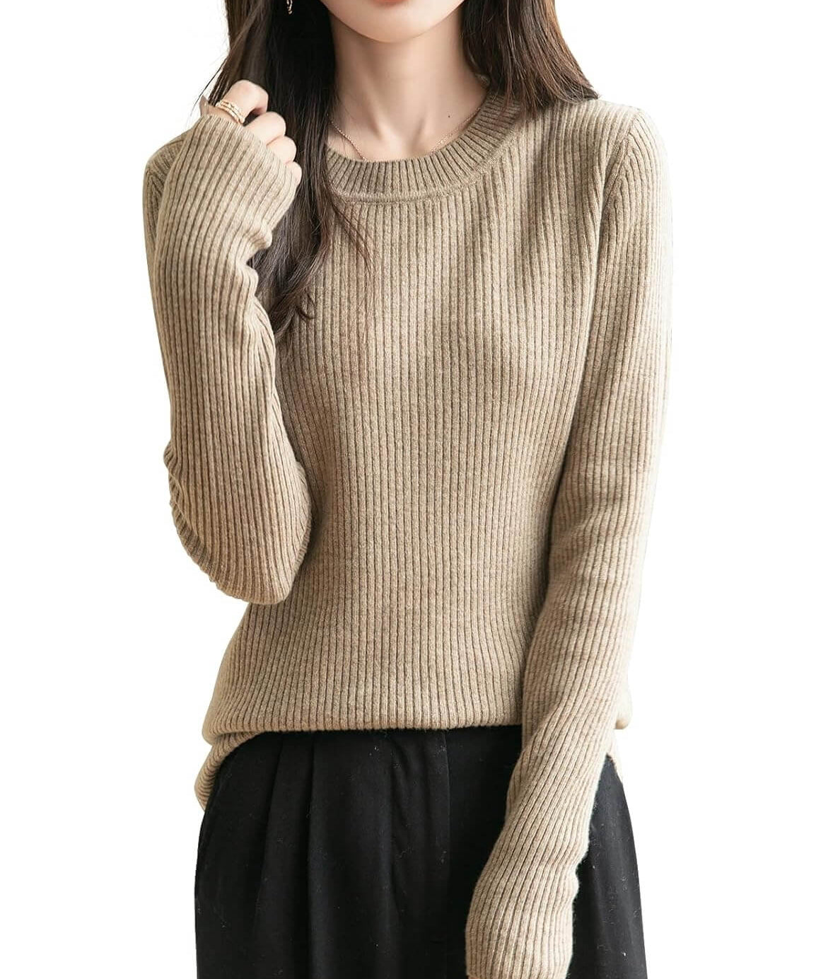 100% Merino Wool Ribbed Crewneck Sweater