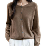 Merino Wool Blend Seamless Crewneck Cardigan