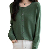 Merino Wool Blend Seamless Crewneck Cardigan