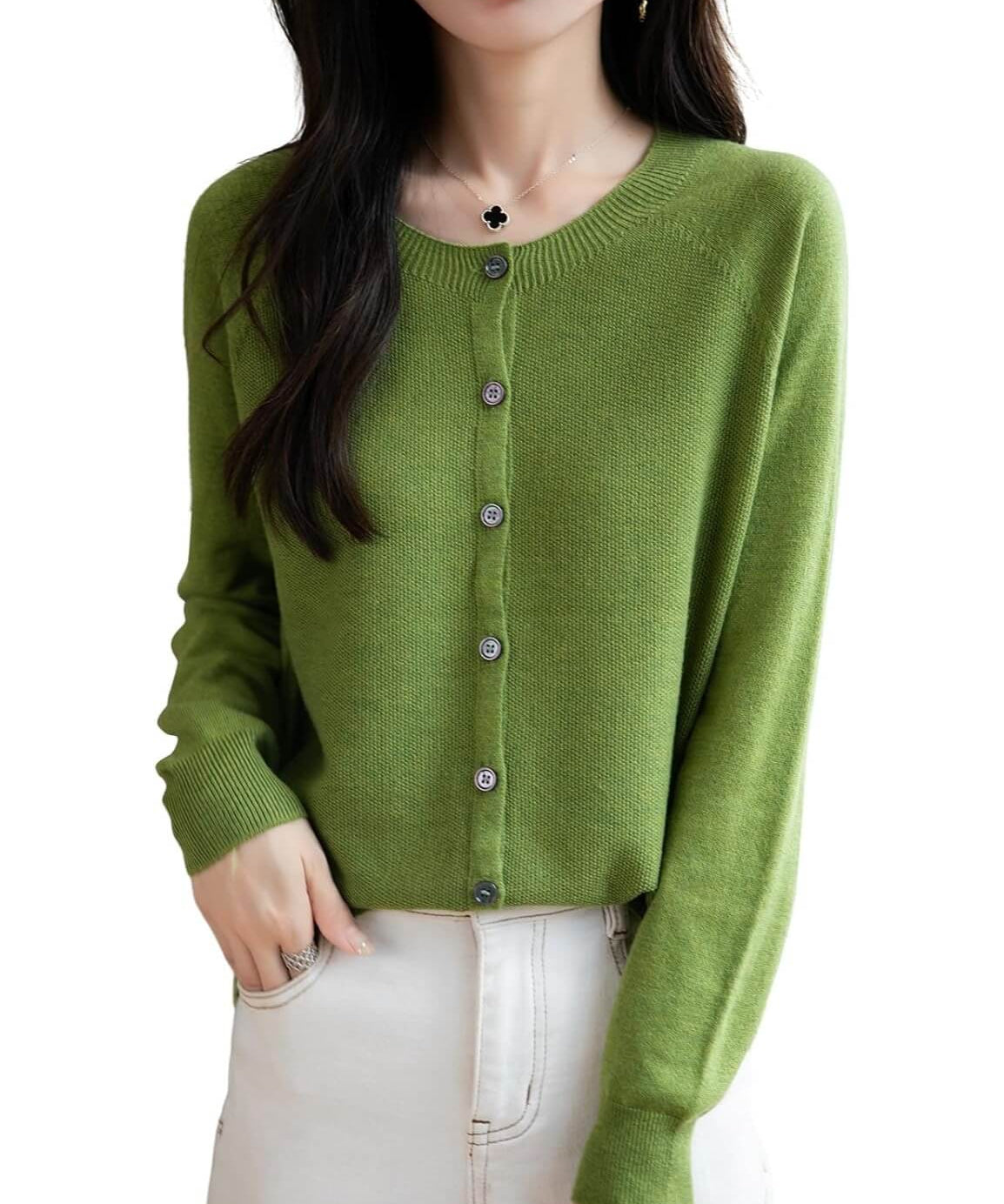 Merino Wool Blend Seamless Crewneck Cardigan