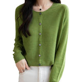 Merino Wool Blend Seamless Crewneck Cardigan
