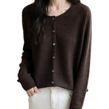 Merino Wool Blend Seamless Crewneck Cardigan