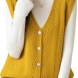 Women's 100% Merino Wool Sweater Vest 2025 Fall Winter V Neck Button Down Sleeveless Cable Knit Sweater Vest