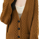Chanyarn Women's 100% Merino Wool Sweater 2025 Fall Winter V Neck Long Sleeve Vintage Cable Knitted Cardigan Sweater