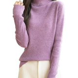 Suéter de gola alta com nervuras 100% lã merino