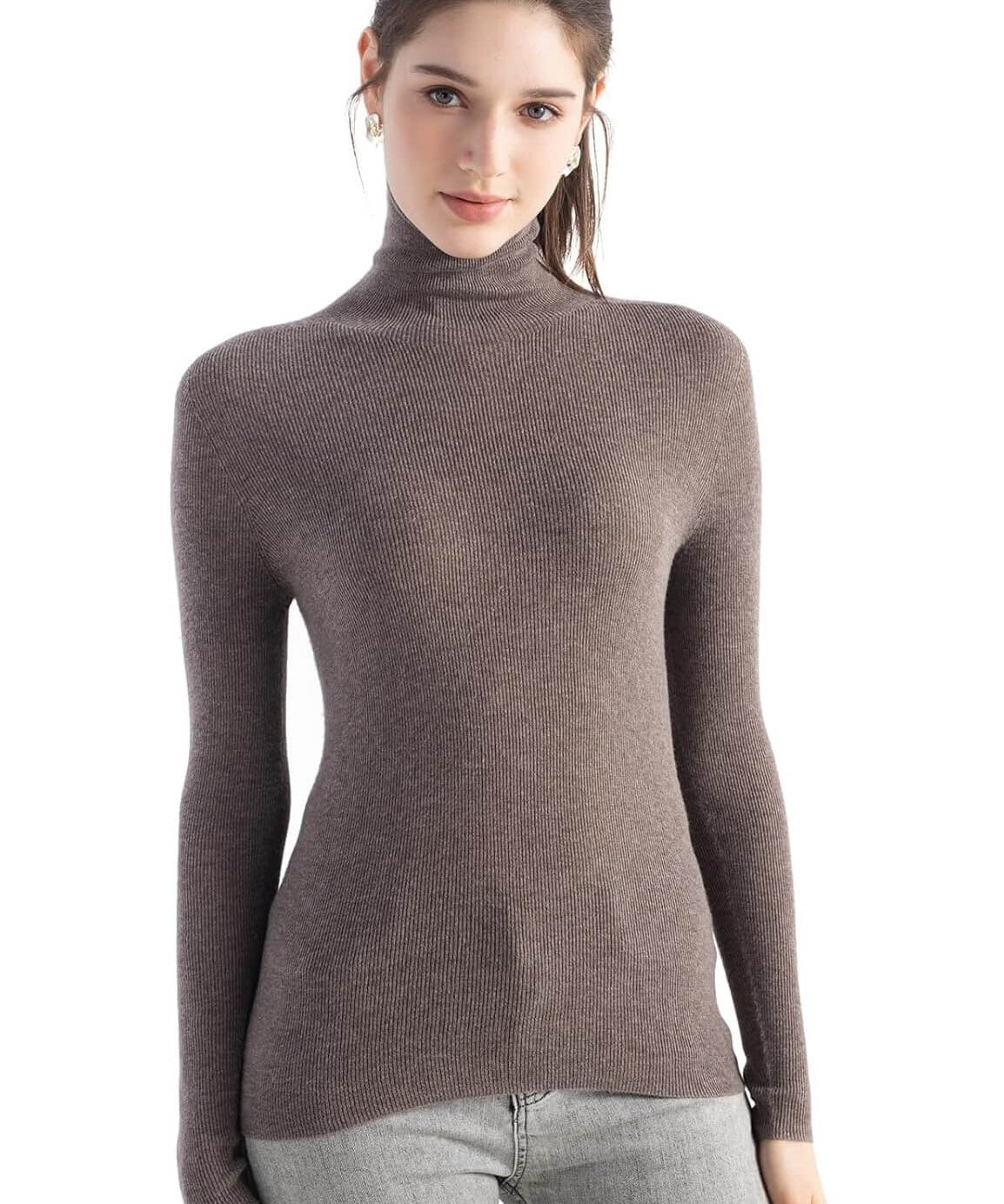Merino Wool Blend Ribbed Turtleneck Slim Fit Sweater