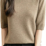 Women's 100% Merino Wool Spring Fall Winter First-Line Ready to Wear Seamless Knit Crewneck Short Sleeve Sweater