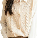 Women's 100% Merino Wool Sweater Vest 2025 Fall Winter Crew Neck Button Down Sleeveless Cable Knit Sweater Vest