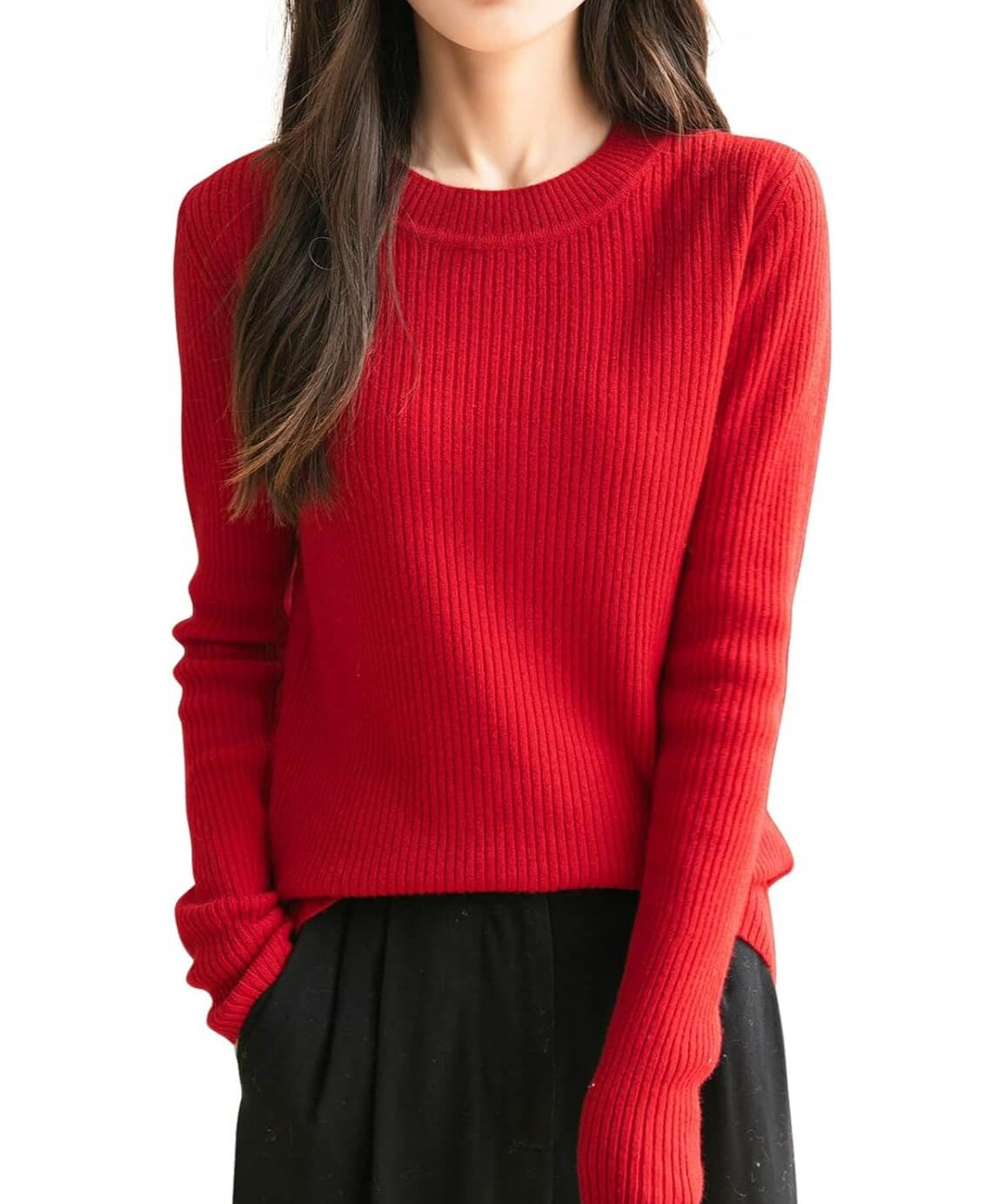 100% Merino Wool Ribbed Crewneck Sweater