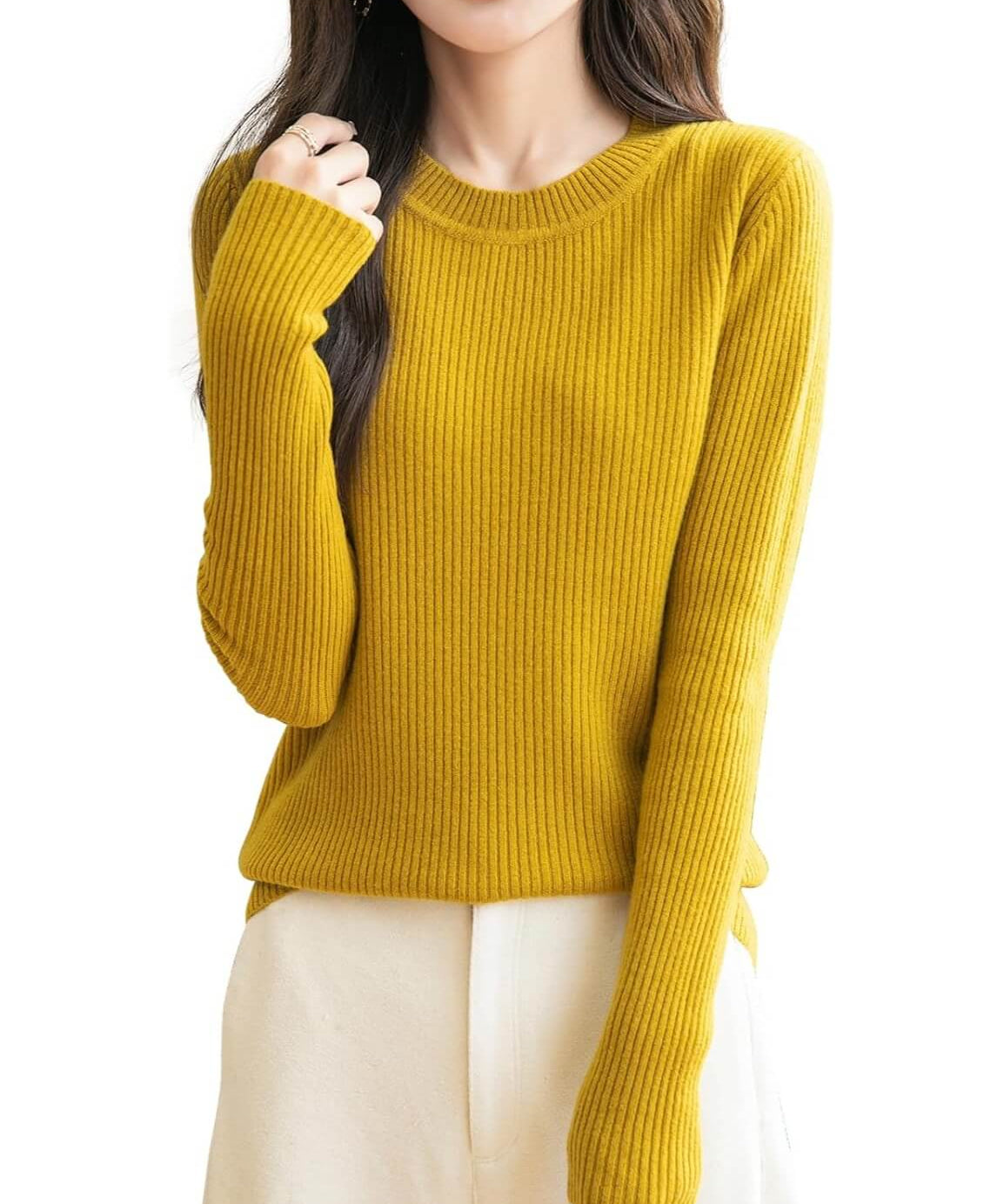 100% Merino Wool Ribbed Crewneck Sweater