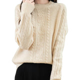 Suéter de malha 100% lã merino com gola redonda