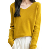 Naadloze casual trui van 100% merinowol met V-hals