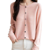 Merino Wool Blend Seamless Crewneck Cardigan