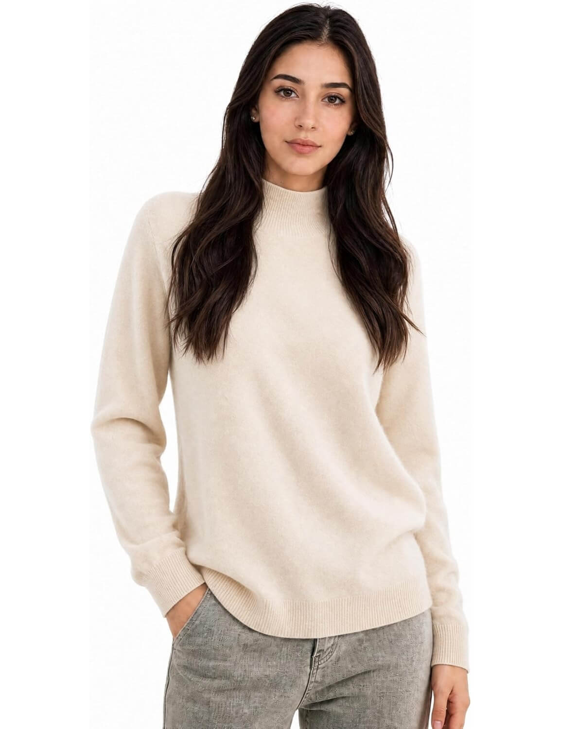 100% Pure Cashmere Mock Neck Pullover Sweater