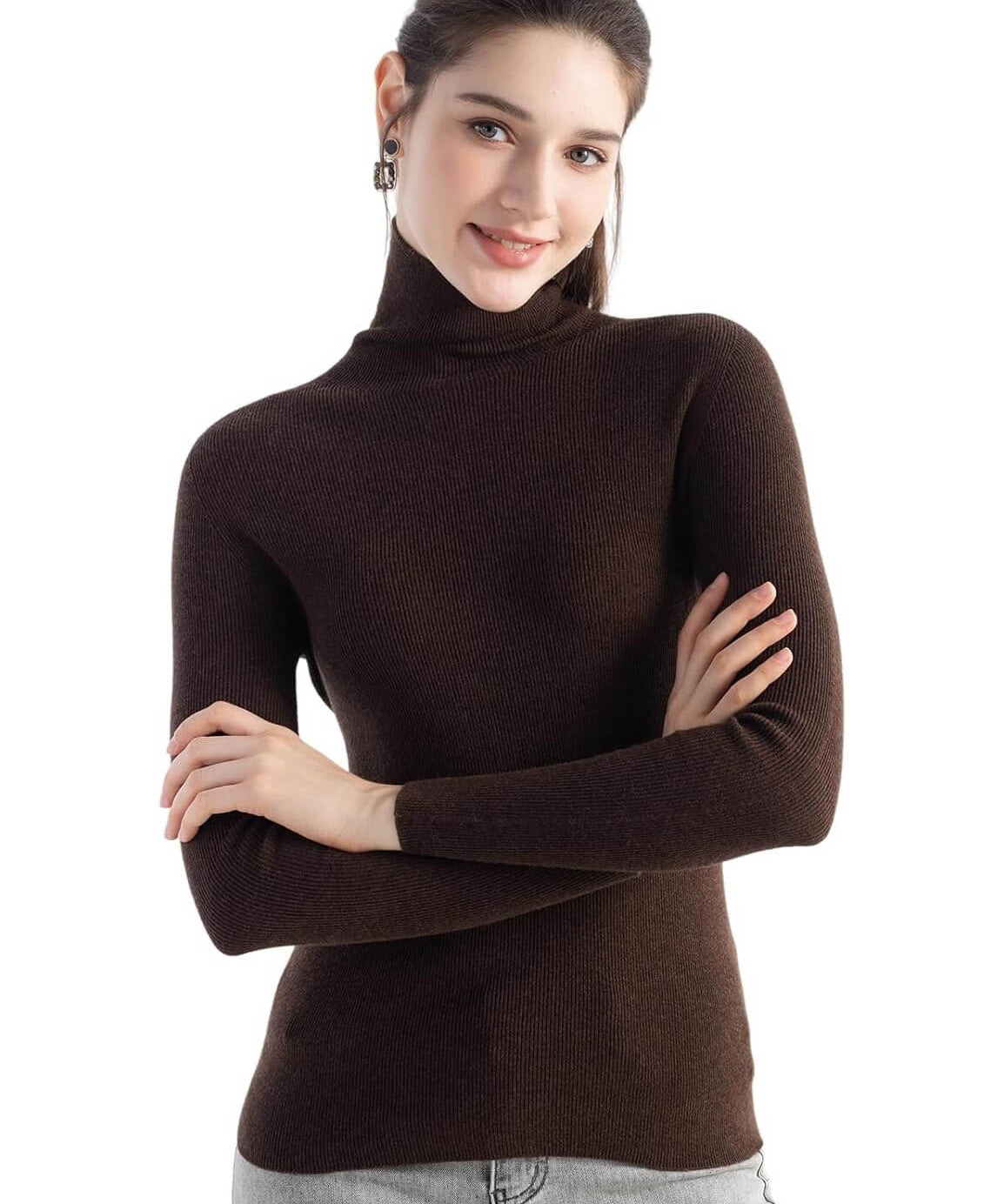 Merino Wool Blend Ribbed Turtleneck Slim Fit Sweater