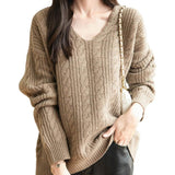 100% Merino Wool V-Neck Oversized Knit Sweater