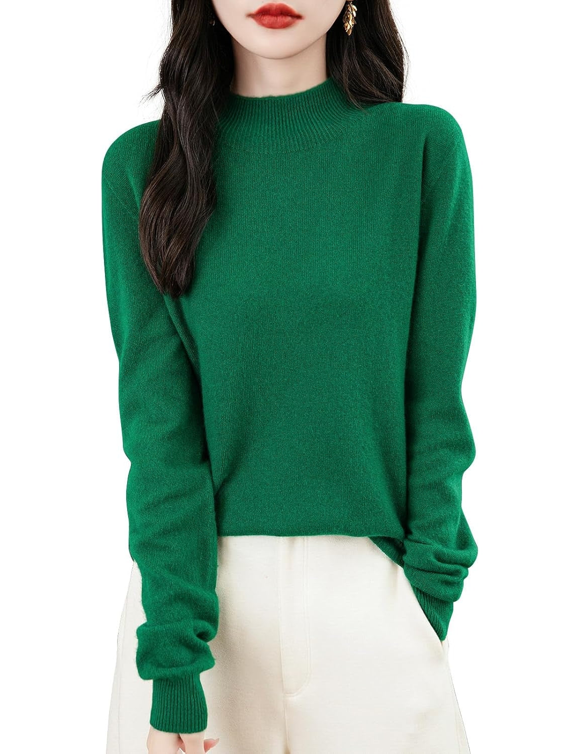 Maglione a collo finto senza cuciture 100% lana merino australiana