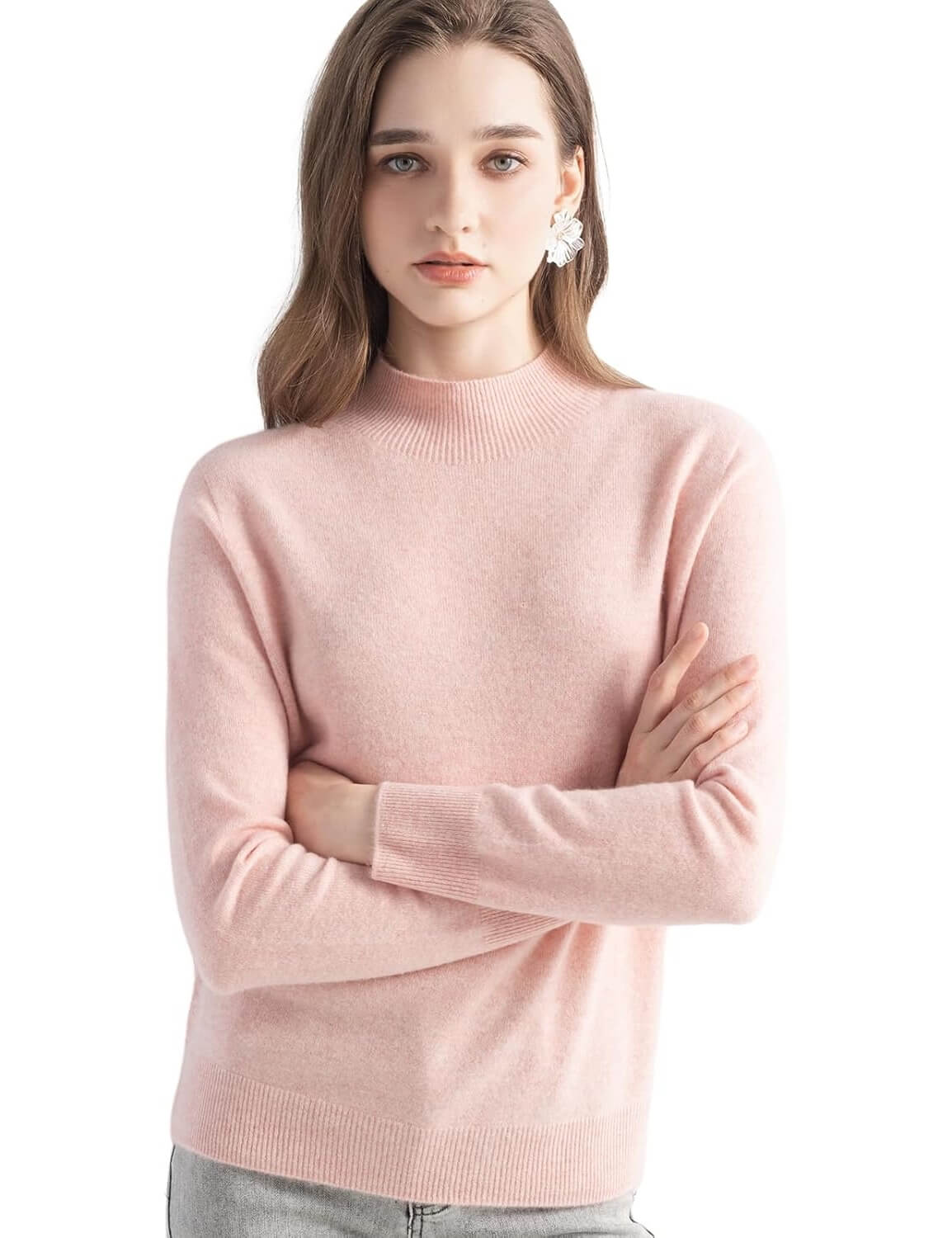 100% Pure Cashmere Mock Neck Pullover Sweater