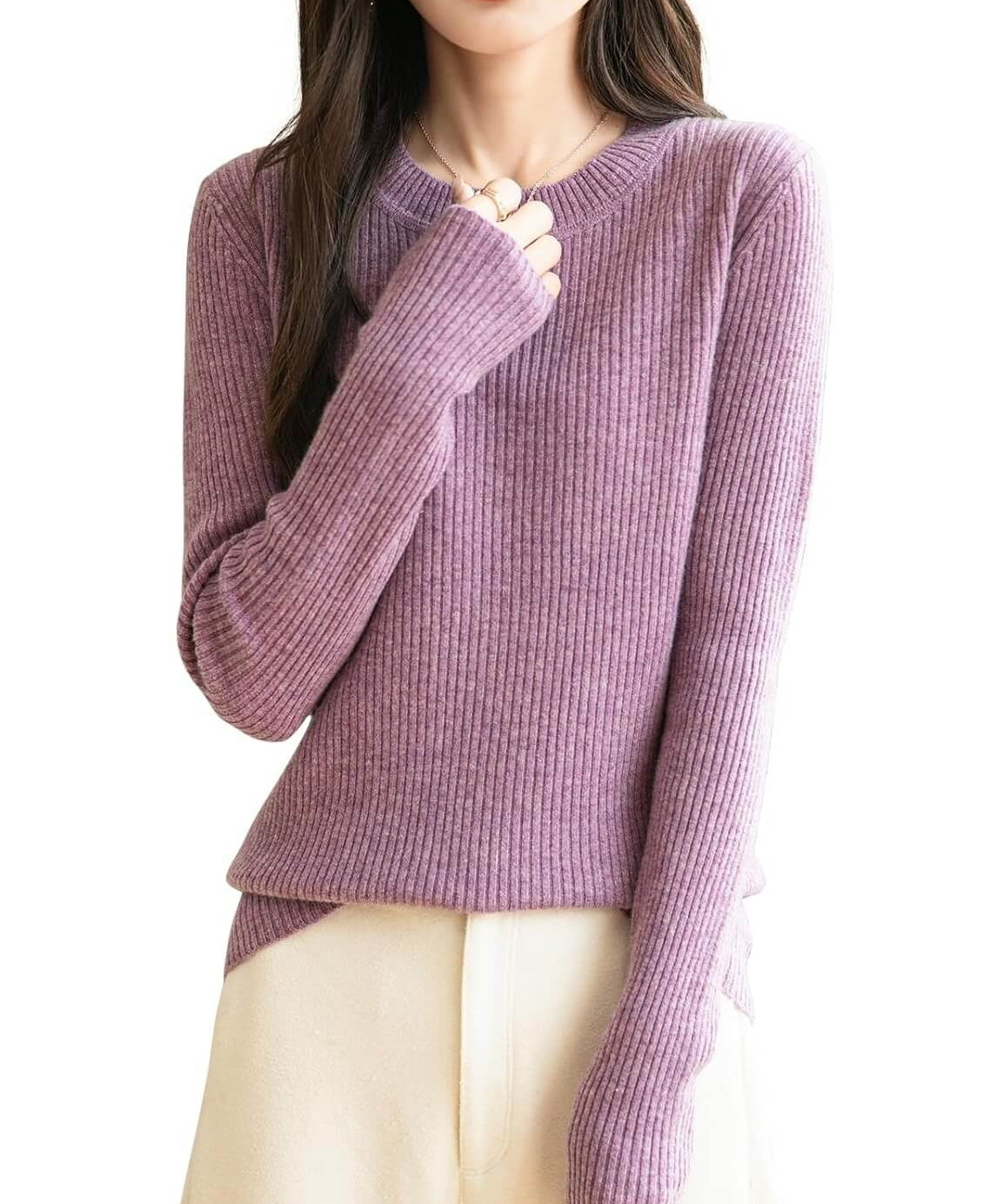 100% Merino Wool Ribbed Crewneck Sweater