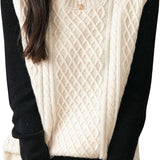 Women's 100% Merino Wool Sweater Vest 2025 Fall Winter Vintage Cable Crew Neck Sleeveless Knit Sweater Vest