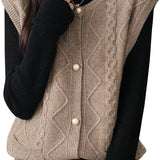 Women's 100% Merino Wool Sweater Vest 2025 Fall Winter Crew Neck Button Down Sleeveless Cable Knit Sweater Vest