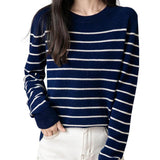 100% Merino Wool Striped Crew Neck Sweater