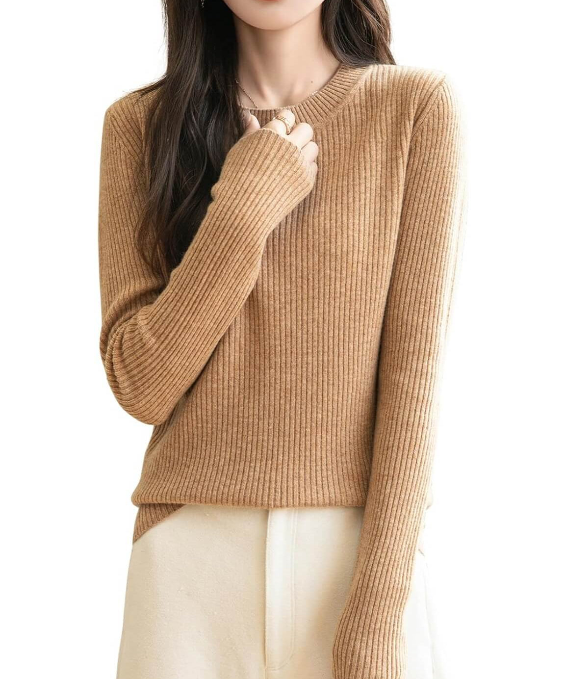 100% Merino Wool Ribbed Crewneck Sweater