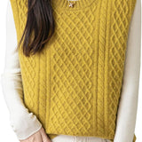 Women's 100% Merino Wool Sweater Vest 2025 Fall Winter Vintage Cable Crew Neck Sleeveless Knit Sweater Vest