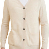 Men's 100% Merino Wool Cardigan Sweater 2025 Fall Winter Casual V Neck Warm Soft Long Sleeve Knitted Sweater