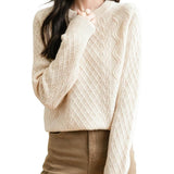 Kabeltrui met ronde hals van 100% merinowol