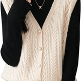 Women's 100% Merino Wool Sweater Vest 2025 Fall Winter V Neck Button Down Sleeveless Cable Knit Sweater Vest