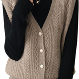 Women's 100% Merino Wool Sweater Vest 2025 Fall Winter V Neck Button Down Sleeveless Cable Knit Sweater Vest