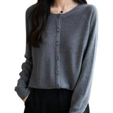 Merino Wool Blend Seamless Crewneck Cardigan